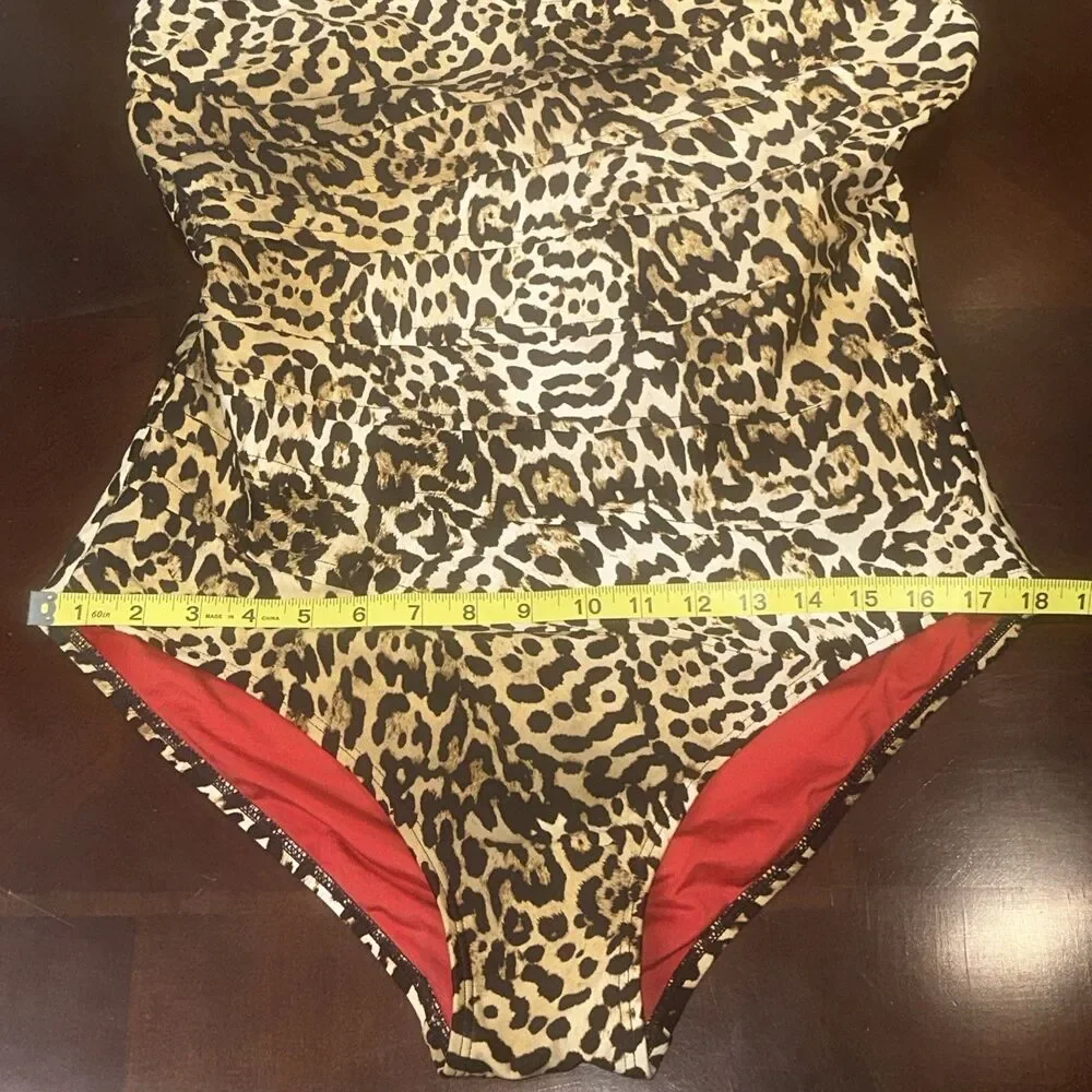 DKNY Leopard Print One Piece Swimsuit Womens Tiered Ruffle Brown XL - Picture 5 of 10
